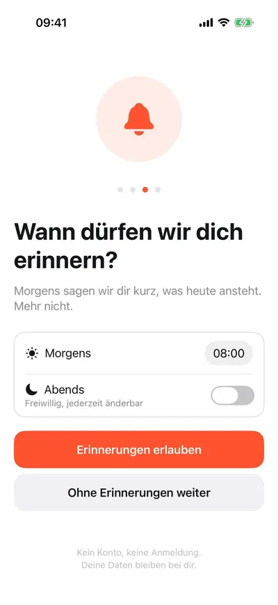 MaxxLevel App — Einrichtung: Erinnerungen am Morgen und Abend erlauben