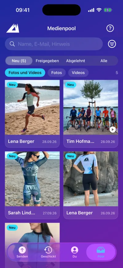 LANAKILA Media App — Medienpool für das Team: eingesandte Fotos und Videos mit Filtern