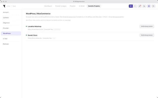 RENEKI KI-Bildgenerierung — Einstellungen: Anbindung an WordPress und WooCommerce