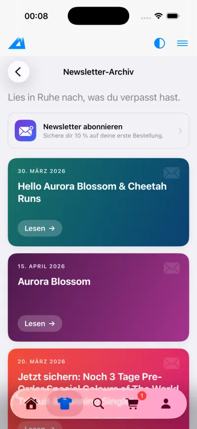 LANAKILA Shopping App — Newsletter-Archiv mit vergangenen Ausgaben