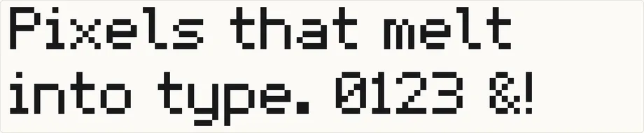 TypeGrid: eigene Pixel-Schriften gestalten, direkt im Browser. — Dasselbe Alphabet ohne Rundung und Verbindungen – klassische, eckige Pixel